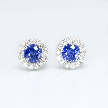Natural Cornflower Blue Sapphire Stud Earrings Diamond Halo Studs - 1982544-2
