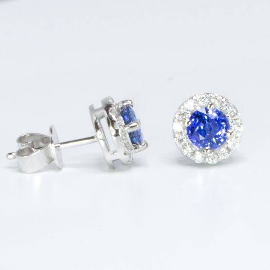 Natural Cornflower Blue Sapphire Stud Earrings Diamond Halo Studs - 1982544-3