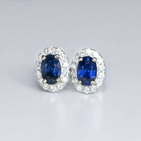 Natural Royal Blue Sapphire and Diamond Studs Earrings in 18K Gold - 1982546-2