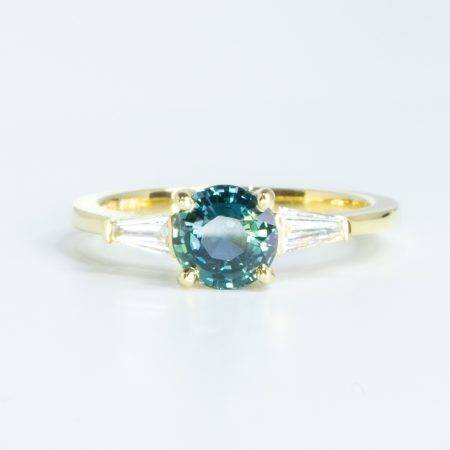 Green Blue Sapphire Ring Round Sapphire Engagement Ring 18K Gold - 1982556-1