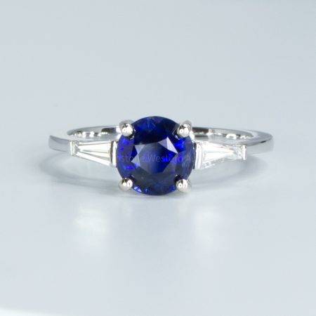 Royal Blue Sapphire Ring, Round Blue Sapphire Diamonds Ring, Three Stone Sapphire Ring - 1982557