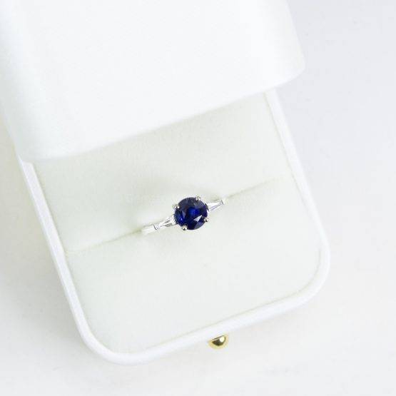 Royal Blue Sapphire Ring, Round Blue Sapphire Diamonds Ring, Three Stone Sapphire Ring - 1982557-3