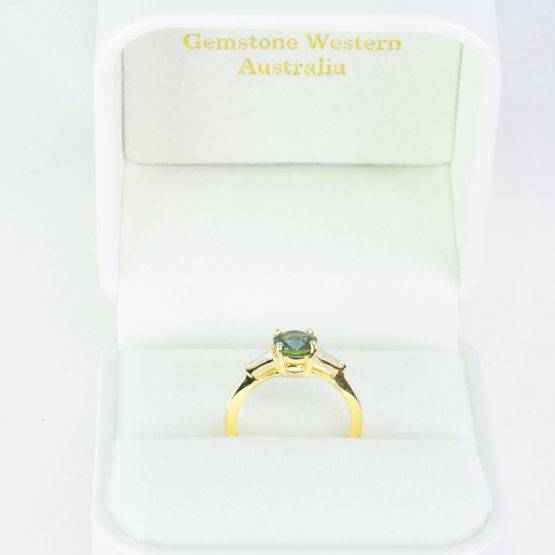 Green Blue Sapphire Ring Round Sapphire Engagement Ring 18K Gold - 1982556-2