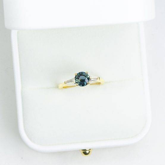 Green Blue Sapphire Ring Round Sapphire Engagement Ring 18K Gold - 1982556-3