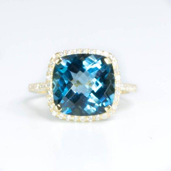 LONDON BLUE TOPAZ AND DIAMONDS RING IN 18K YELLOW GOLD - 1982539-1