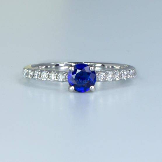 Royal Blue Sapphire Engagement Ring, Round Blue Sapphire Diamonds Ring - 1982560