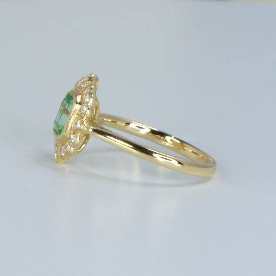 Emerald Cut Colombian Emerald Diamonds Ring, 18K Gold Art Deco inspired Emerald Ring - 1982559-1