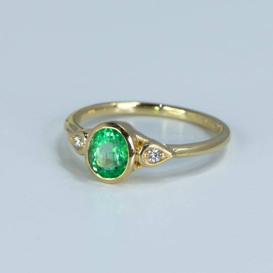Oval Colombian Emerald and Diamonds Ring, 18K Gold Emerald Engagement Ring, Oval Cut Emerald Gold Ring, Emerald 18K Gold Ring -1982558-3