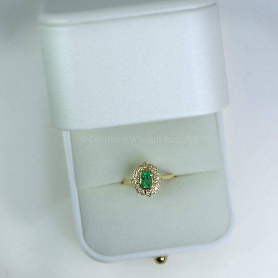 Emerald Cut Colombian Emerald Diamonds Ring, 18K Gold Art Deco inspired Emerald Ring - 1982559-4