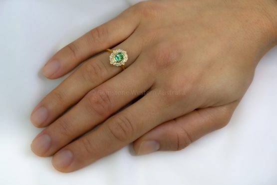 Emerald Cut Colombian Emerald Diamonds Ring, 18K Gold Art Deco inspired Emerald Ring - 1982559-5