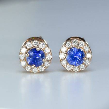 18K Rose Gold Sapphire Studs with Screw Backs Natural Sapphire Earrings - 1982568