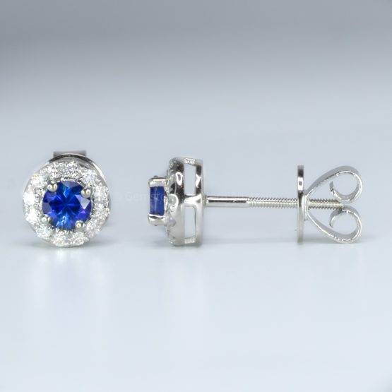 Natural Blue Sapphire Stud Earrings Diamond Halo Studs - 1982567-1