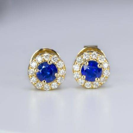 18K Yellow Gold Sapphire Studs Natural Sapphire Earrings - 1982566