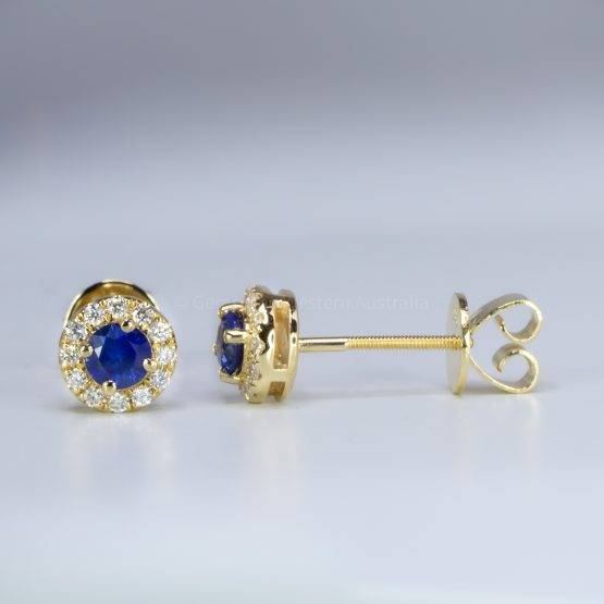 18K Yellow Gold Sapphire Studs Natural Sapphire Earrings - 1982566-1