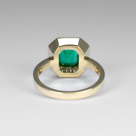 back view of Emerald Cut Colombian Emerald Ring with Baguette Diamond Halo - 1982858