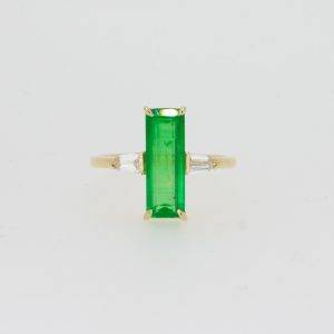 3.12ct Elongated Emerald Cut Emerald Diamonds Ring 18K Gold Dress Ring - 1982574