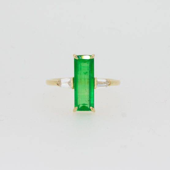 3.12ct Elongated Emerald Cut Emerald Diamonds Ring 18K Gold Dress Ring - 1982574