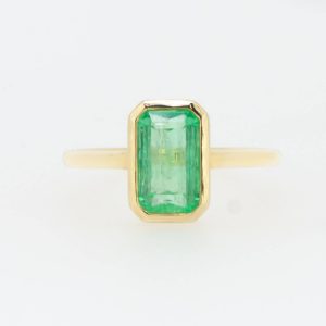 1.95ct Elongated Emerald Cut Emerald Ring / Colombian Emerald and Gold Ring - 1982575