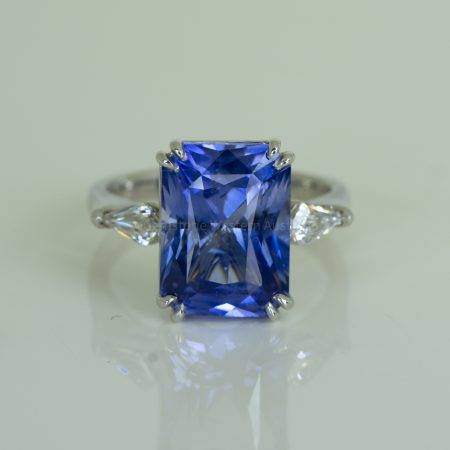 8.19CT Unheated sapphire and diamond three stone ring - 1982573-5