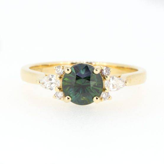 Natural Teal Sapphire and Diamonds Ring Sapphire and Diamond Seven Stone Ring - 1982579