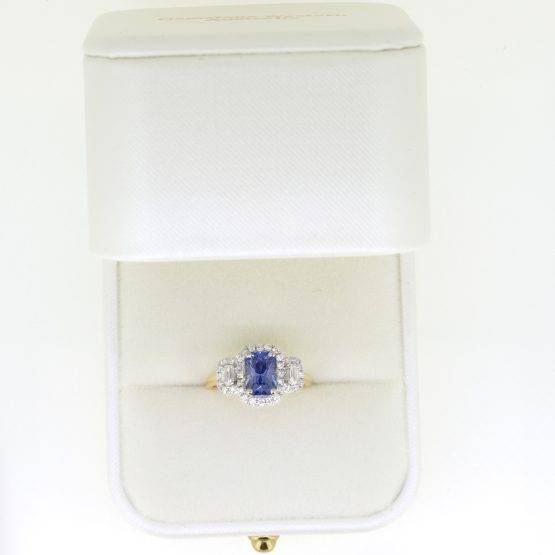 Natural Sapphire Three Stone Halo Ring Sapphire and Diamond Three Stone Ring - 1982578-3