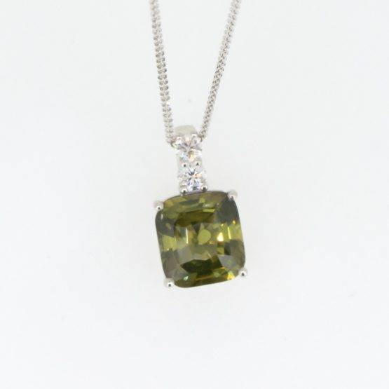 6.59ct Green Sapphire and Diamonds Pendant Necklace in 18K White Gold - 1982584