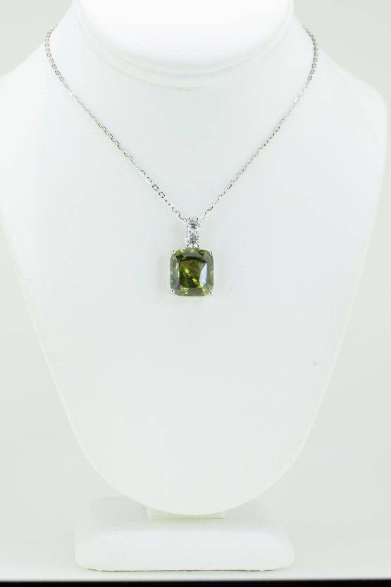 6.59ct Green Sapphire and Diamonds Pendant Necklace in 18K White Gold - 1982584-3