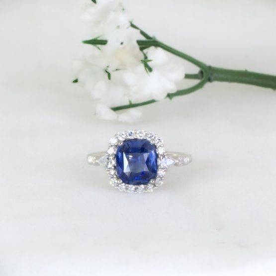 2.65 carats Natural Sapphire Halo Ring Unheated Sapphire and Diamonds Platinum Ring - 1982585-3