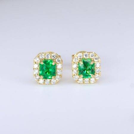 Elegant Emerald and Diamond Stud Earrings 1.88ct Colombian Emeralds and 0.56ct Diamonds - 1982586