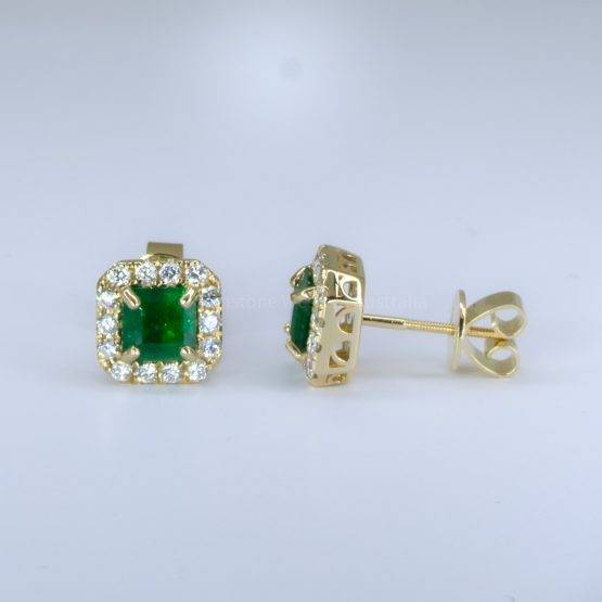 2.08ct Natural Emeralds Diamonds Earrings Colombian Emerald Halo Earrings - 1982587