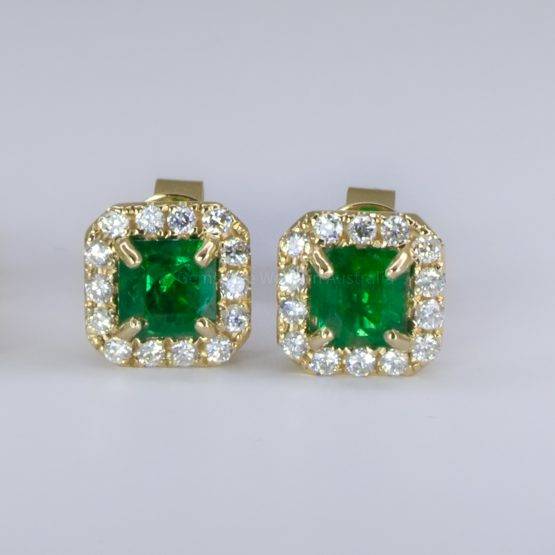 2.08ct Natural Emeralds Diamonds Earrings Colombian Emerald Halo Earrings - 1982587-1