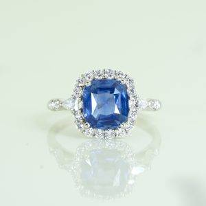 2.65 carats Natural Sapphire Halo Ring Unheated Sapphire and Diamonds Platinum Ring - 1982585-5