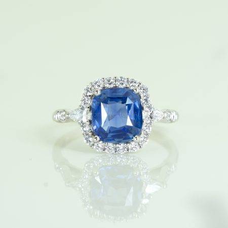 2.65 carats Natural Sapphire Halo Ring Unheated Sapphire and Diamonds Platinum Ring - 1982585-5