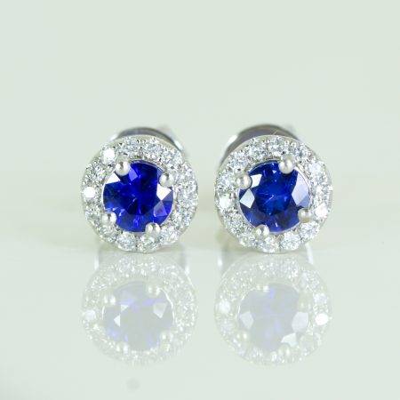 Natural Blue Sapphire Stud Earrings Diamond Halo Studs - 1982593