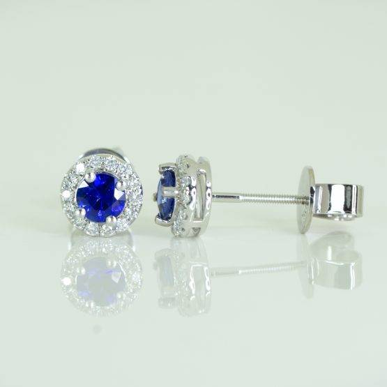Natural Blue Sapphire Stud Earrings Diamond Halo Studs - 1982593-1