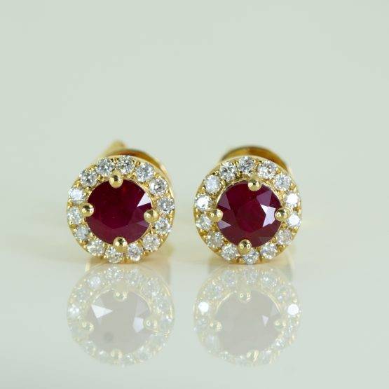 1.35 Carats Natural Ruby Stud Earrings Diamond Halo Studs - 1982594