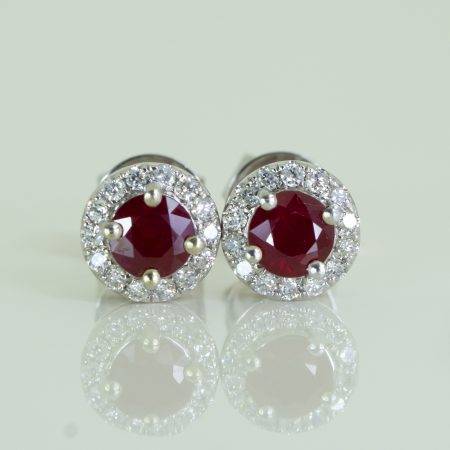 1.28CT Natural Ruby and Diamond Studs Ruby Halo Earrings in 18K Gold - 1982595