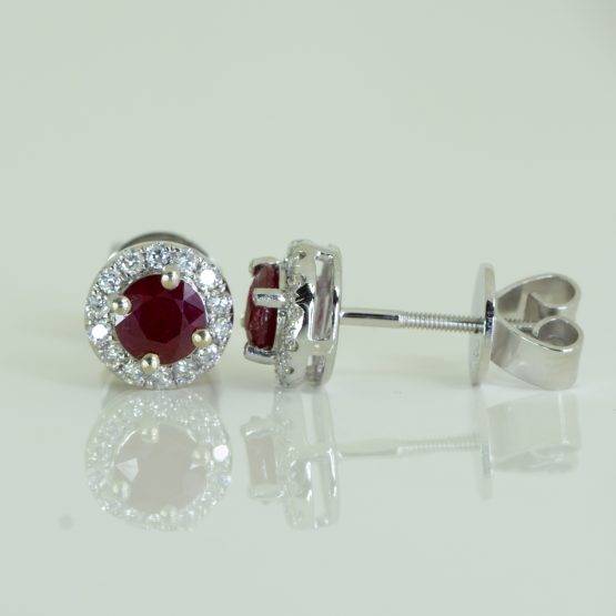 1.28CT Natural Ruby and Diamond Studs Ruby Halo Earrings in 18K Gold - 1982595-1
