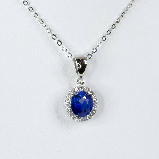 1.59ct Natural Sapphire Halo Pendant in 18K Gold - 1982600