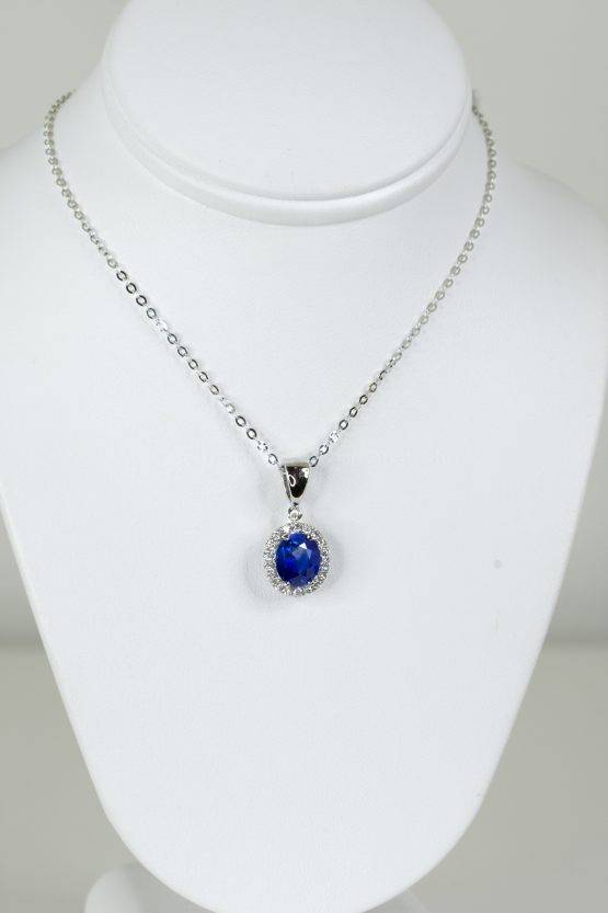 1.59ct Natural Sapphire Halo Pendant in 18K Gold - 1982600-1