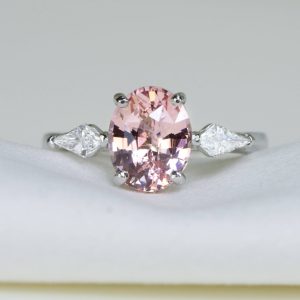 2.85ct Unheated Padparadscha Sapphire Three Stone Ring in 950 Platinum - 1982604-4