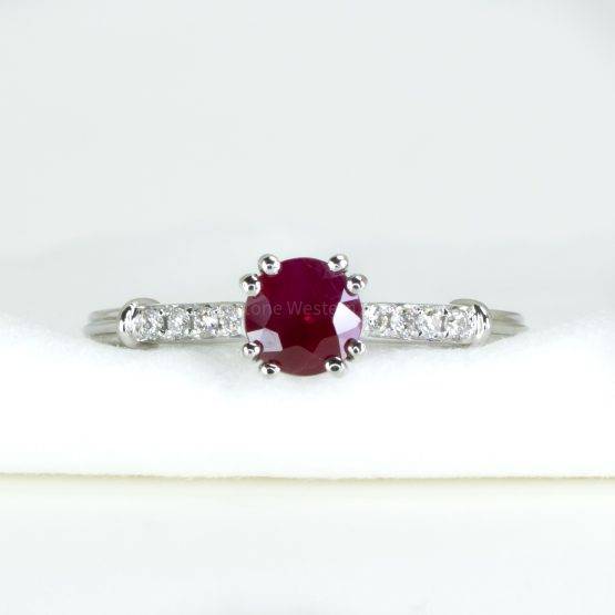 Natural Round Ruby and Diamonds Ring in White Gold - 1982613