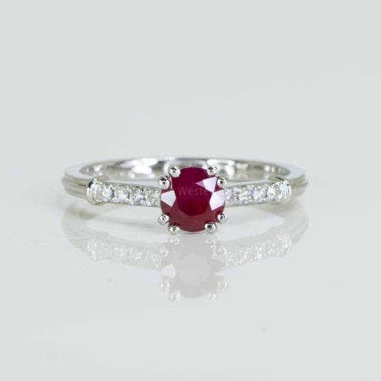 Natural Round Ruby and Diamonds Ring in White Gold - 1982613-1