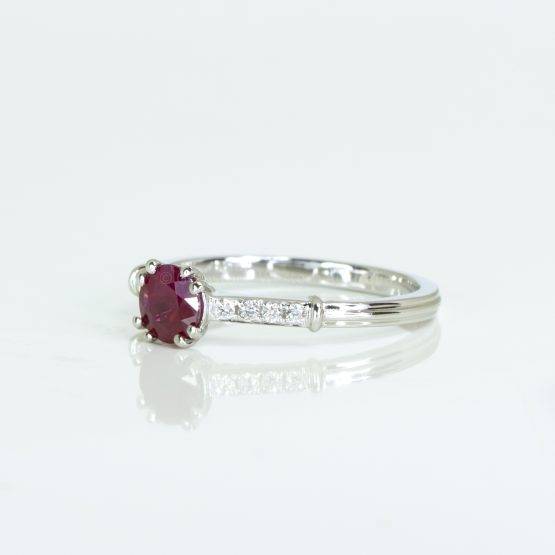 Natural Round Ruby and Diamonds Ring in White Gold - 1982613-2