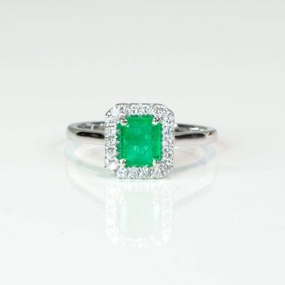 Colombian Emerald Halo Engagement Ring in 18K White Gold - 1982625-3