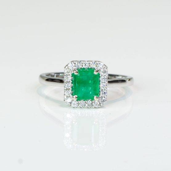 Colombian Emerald Halo Engagement Ring in 18K White Gold - 1982625-2