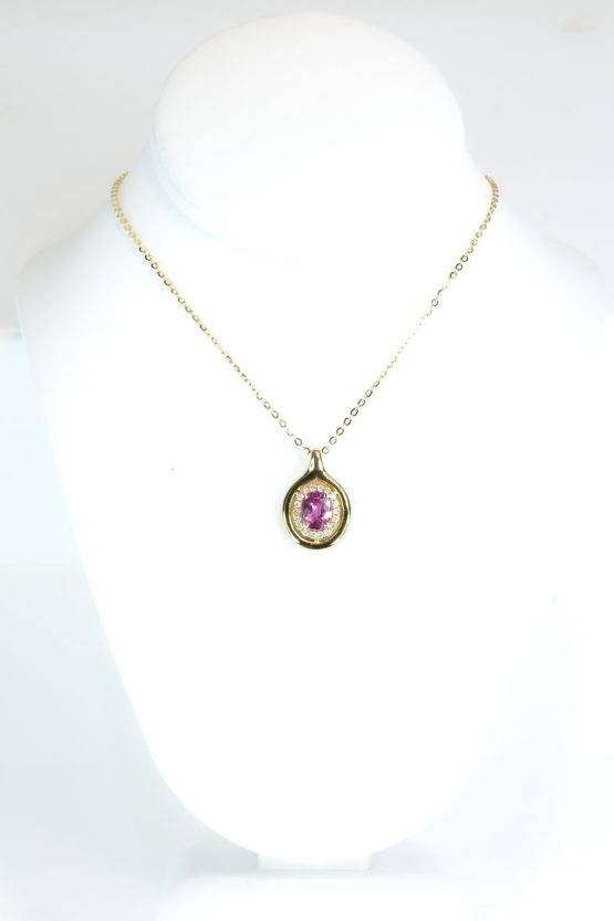 Natural Pink Sapphire Halo Pendant in Yellow Gold - 1982526