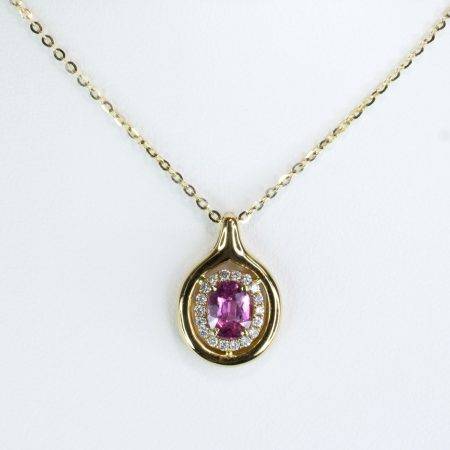Natural Pink Sapphire Halo Pendant in Yellow Gold - 1982526-2