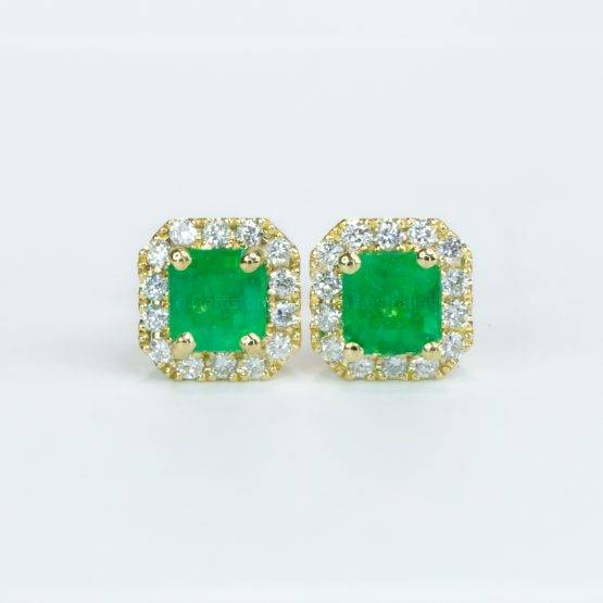 1.21ct Emerald cut Halo Studs with Natural Colombian Emeralds - 1982630-1