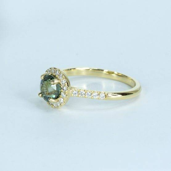 Unheated Teal Sapphire and Diamond Halo Ring in 18K Gold - 1982633-3